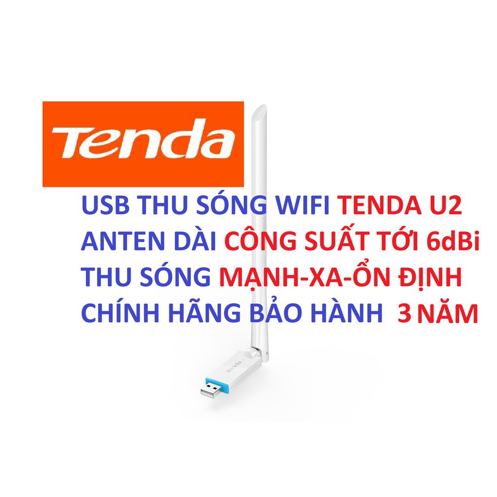 USB WIFI TENDA U2 CHÍNH HÃNG BẢO HÀNH 3 NĂM USB THU SÓNG WIFI ANTEN DÀI 6dBi USB WIFI CHO MÁY TÍNH BÀN