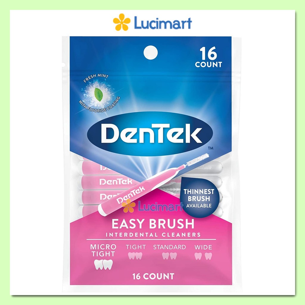 Bàn chải kẽ răng DenTek Easy Brush 1 gói 16 cây thích hợp cho người chỉnh nha [Hàng Mỹ]