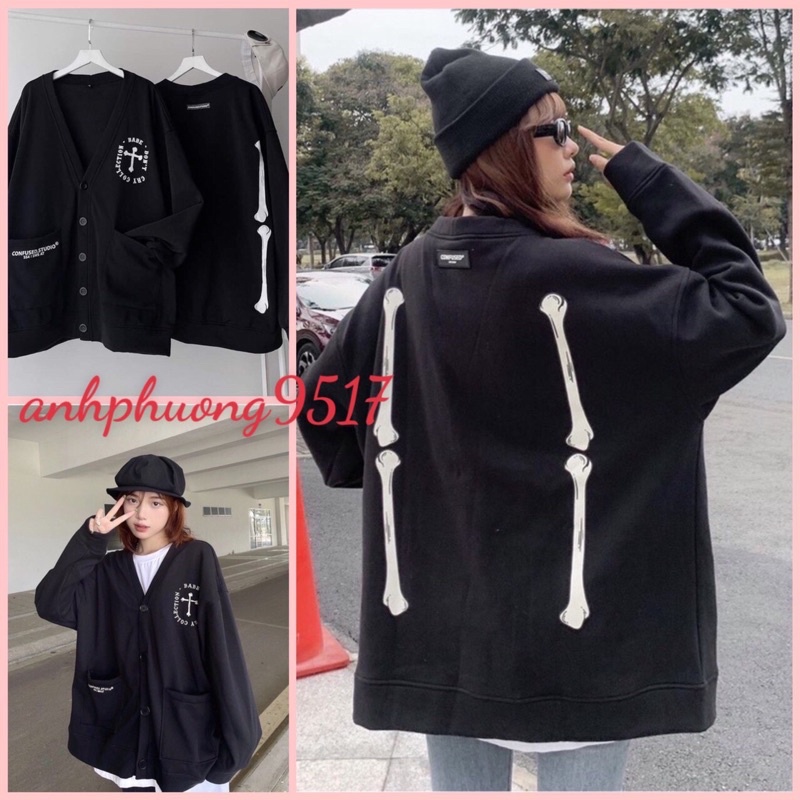 Áo cardigan nữ Chữ Thập Tay Xương form rộng [FREESHIP] Áo khoác nữ chất vải dày dặn họa tiết caro đen trắng mùa đông