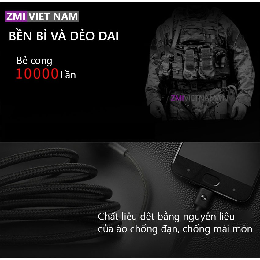 Dây Cáp Micro USB ZMI AL603 Bọc Vải Dù Siêu Bền Dài 1m | Bảo Hành 18 Tháng