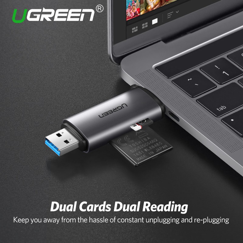 Đầu đọc thẻ nhớ SD, TF chân Type C, USB 3.0 Ugreen 50706 - BH 18 tháng