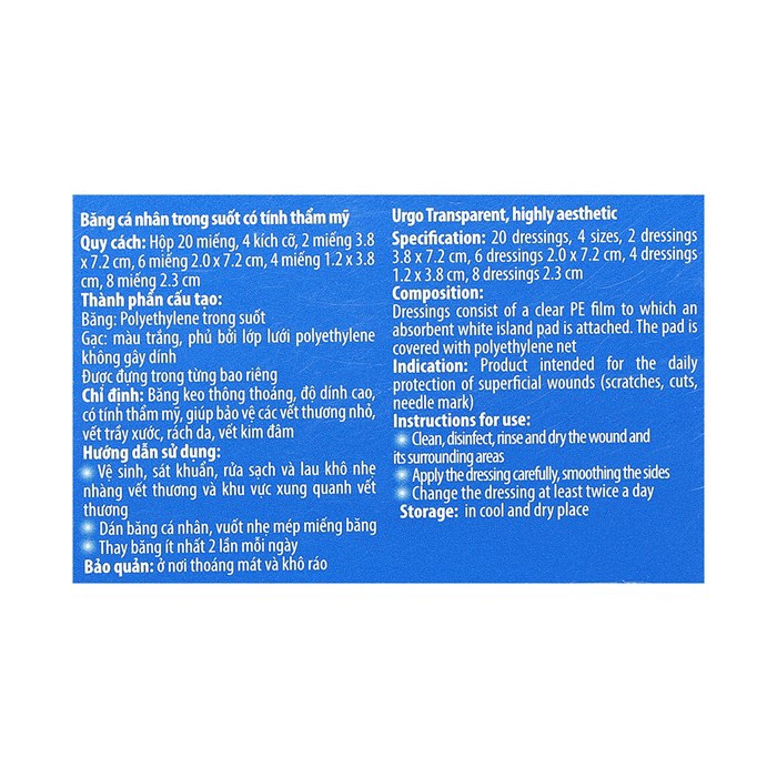Băng cá nhân trong suốt Urgo Transparent Assorted  - 4 kích cỡ