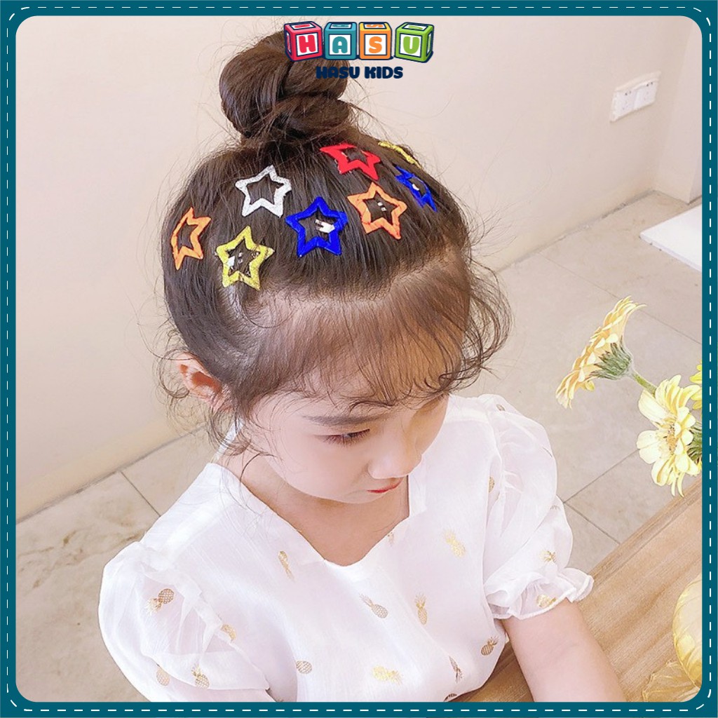 Set Kẹp Tóc Bé Gái Kim Loại Họa Tiết Ngôi Sao, Trái Tim Ngộ Nghĩnh Cho Bé