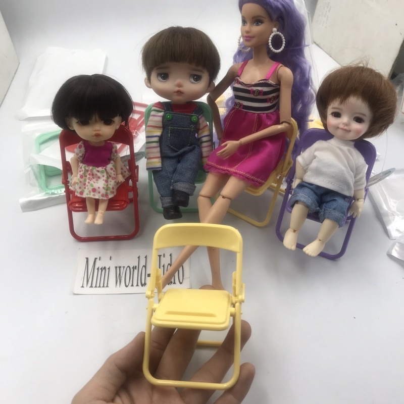 Mô hình ghế xếp mini tí hon tỉ lệ 1/8, 1/12 dùng đa năng cho búp bê BJD Barbie, giá đỡ điện thoại