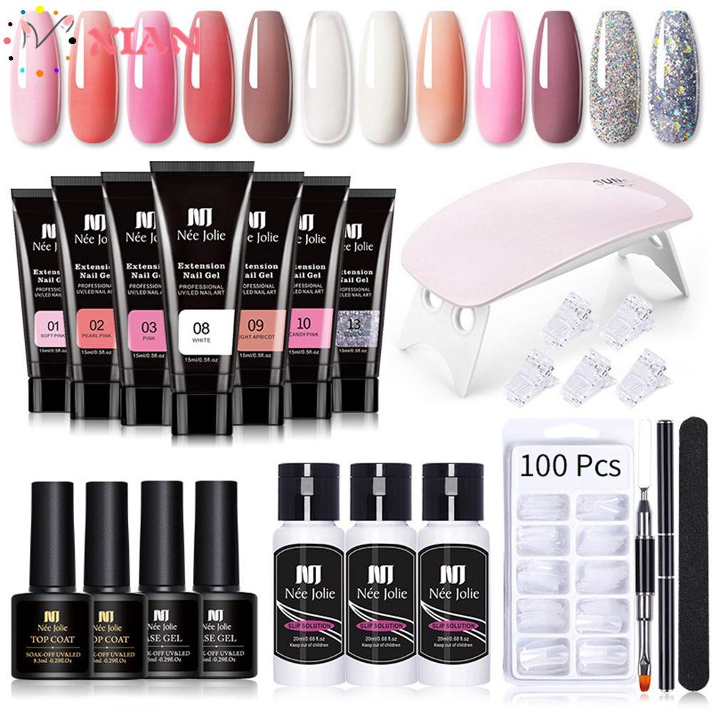 XIANSTORE 11PCS/Set Nail File Finger Separator For Quick Extension Nail Building Shiny/Nude Color Poly Nail Gel Set Cuticle Pusher Nail Tool Kit Finger Extend Mold UV Nail Dryer Lamp Nail Manicure Set