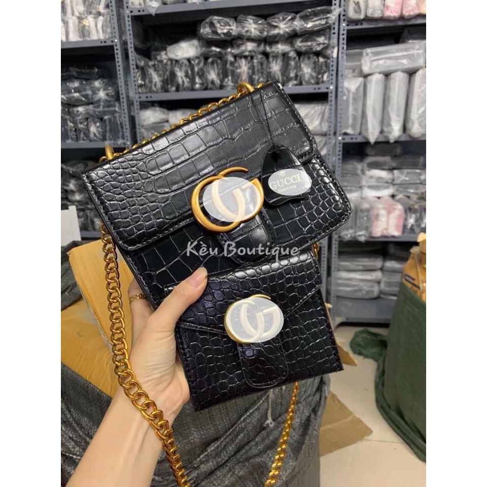 Túi Kèm Ví Cầm Tay GG LORIEN - Túi xách nữ đẹp đi chơi cao cấp dây xích sọc da dần bản dây đan | BigBuy360 - bigbuy360.vn