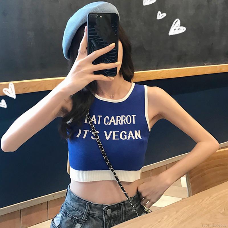 Áo Tank Top Dệt Kim Không Tay In Chữ Cá Tính Cho Nữ | BigBuy360 - bigbuy360.vn