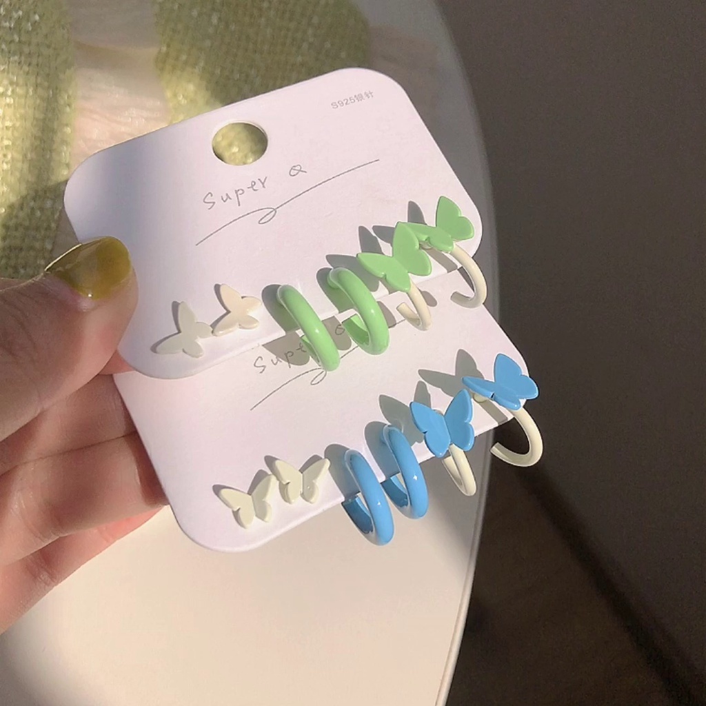 IF ME Bộ 3 Đôi Bông Tai Hình Bướm Dễ Thương Cho Nữ