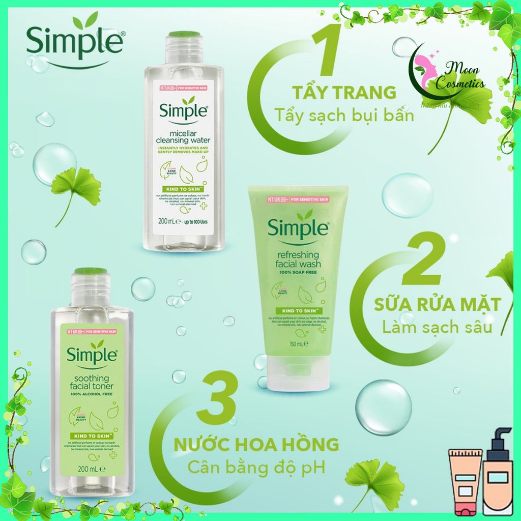 💎[Hàng Chính Hãng] Combo Simple - Nước Tẩy Trang Simple 200mL + Sữa Rửa Mặt Simple 150mL + Nước Hoa Hồng Simple 200mL 💦