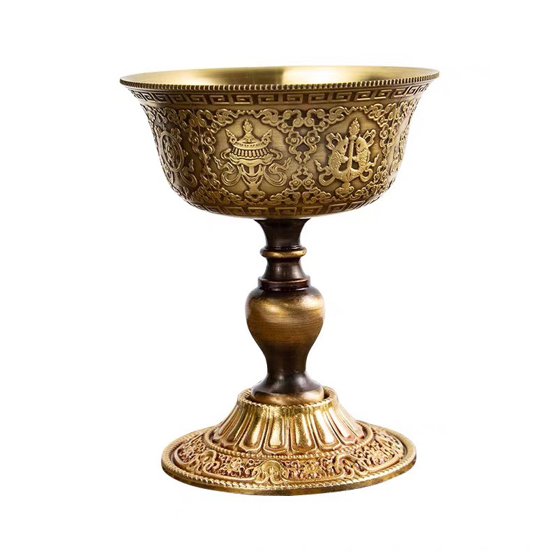 Đồ thờ cúng, ly đồng 9cm chân xám 2 khúc giá đèn cầy trang trí- Nhơn Phát