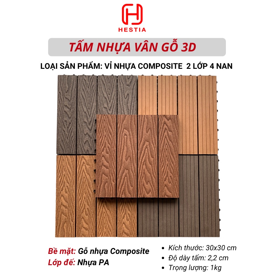 Luxury - Vỉ Nhựa Lót Sàn Ban Công 3T Vân Gỗ 3D - Loại 2 Lớp 4 Nan Nhựa Composite Siêu Bền