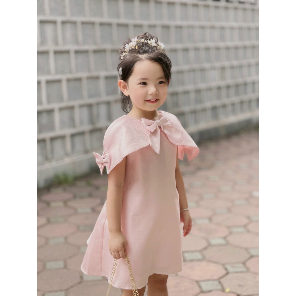 Váy công chúa cho bé gái đầm tay sò nơ màu hồng/vàng/trắng HOMI BABY HOUSE đầm công chúa sò nơ cho bé dự tiệc dạo phố