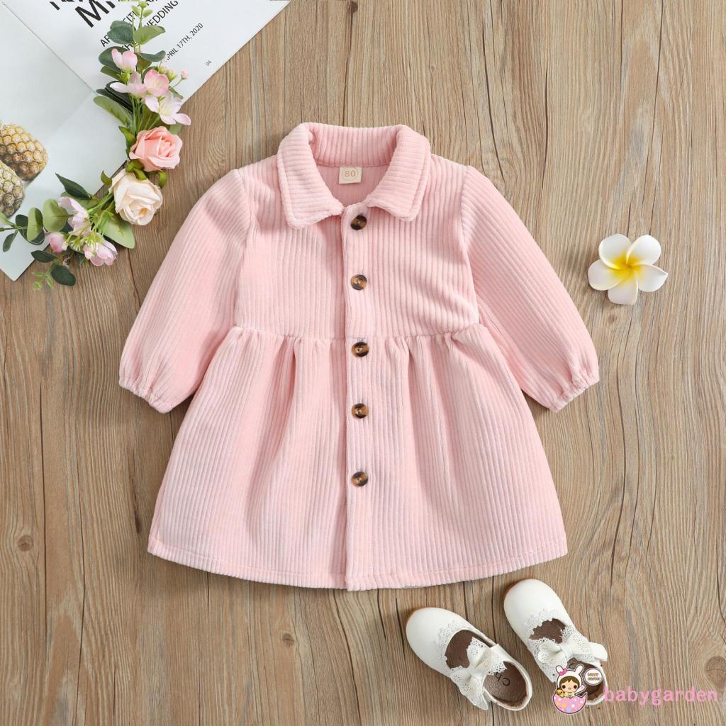 Đầm Nhung Chữ A Tay Dài Cổ Bẻ Cài Khuy Thời Trang Cho Bé Gái 6 Tháng - 4 Tuổi