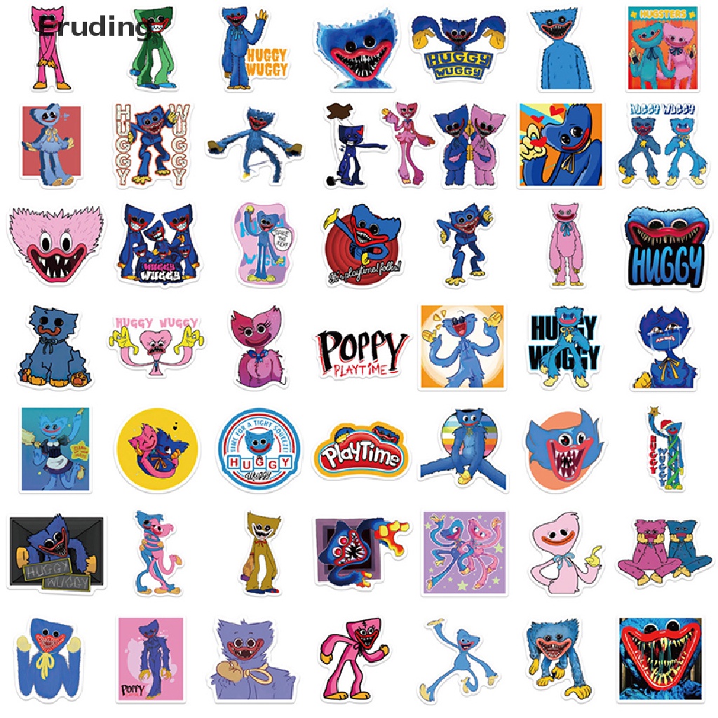 50 Miếng dán chủ đề hoạt hình huggy wuggy poppy màu graffiti trang trí sinh động