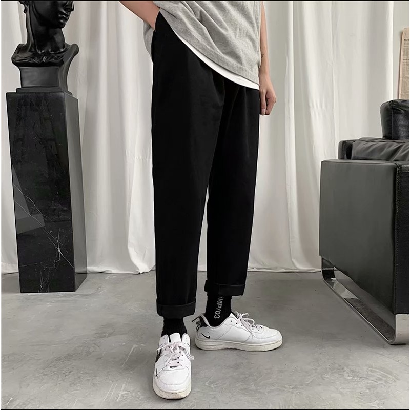 đơn sắc Thời trang quần tây nam và nữ rộng rãi giản dị phong cách Hàn Quốc unisex Hợp thời trang Quần ống suông đơn sắc