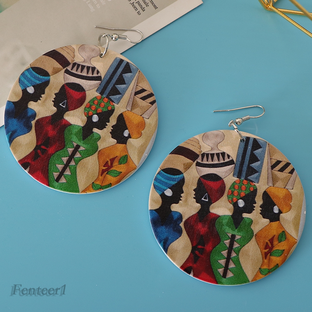 Ethnic Wooden Prints African Girl Jewelry Street Style Earrings for Lady E