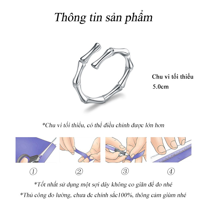 Nhẫn Nữ Cây tre Mỏng Mạ bạc Màu bạc Làm bằng tay Văn học nghệ thuật NH-060