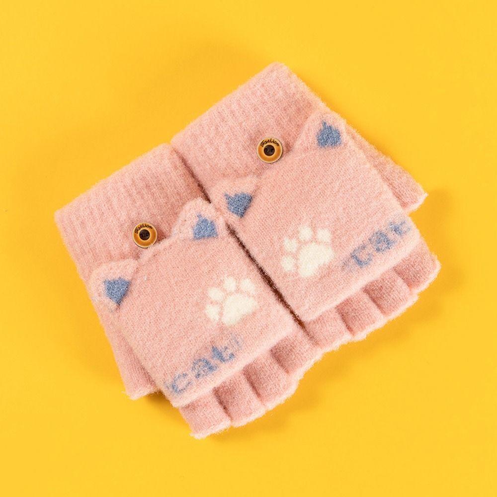 Găng Tay Hở Ngón Vải Cotton Hình Tai Mèo Dễ Thương Có Thể Chạm Màn Hình Cảm Ứng Tiện Lợi