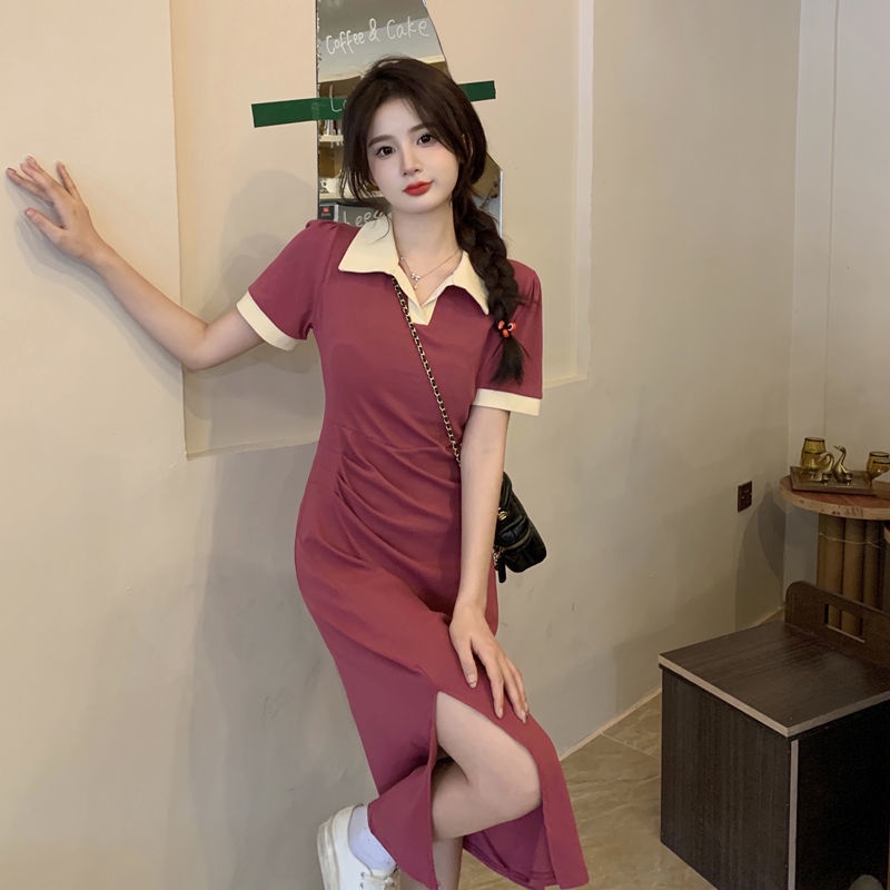Hàng Có Sẵn~Bán Chạy Đầm Dài Cổ polo Xẻ Tà Ôm Dáng Phong Cách Mới Dành Cho Bạn Nữ 2022