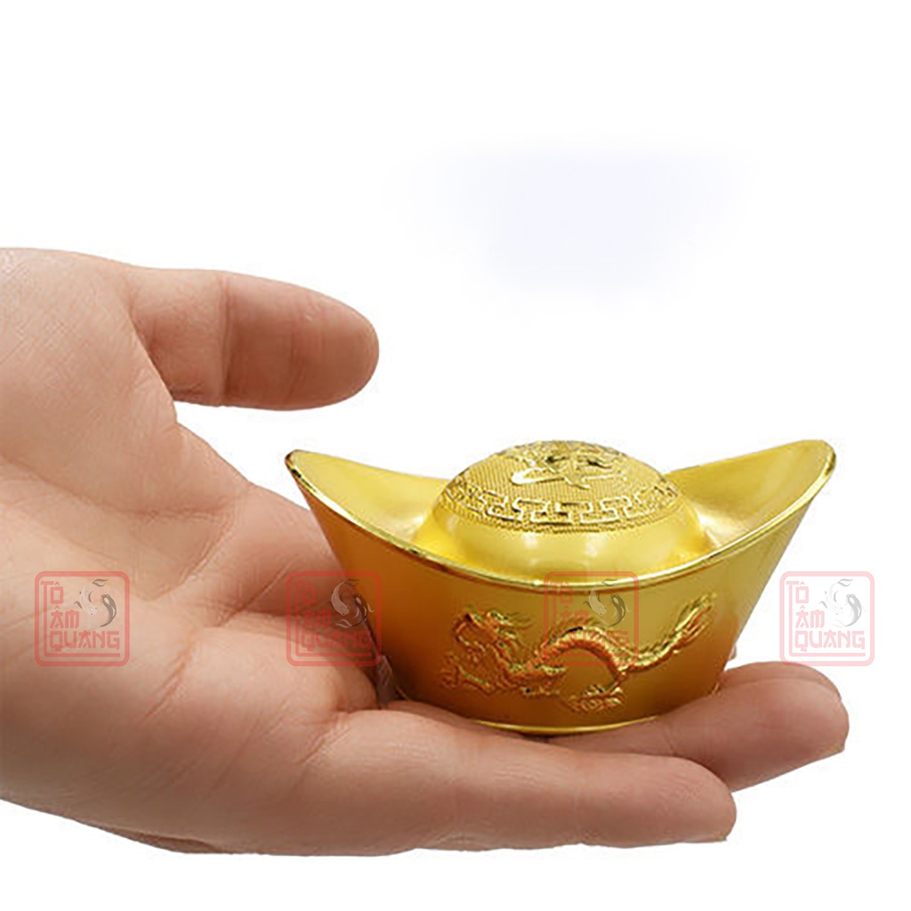 Đồ thờ cúng thỏi vàng Thần Tài khắc rồng phượng bằng đồng mạ vàng cao cấp  tài lộc - may mắn - giàu có- TÔ TÂM QUÀNG