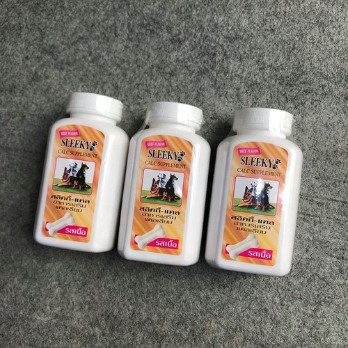 Hộp Canxi cho chó mèo Sleeky Calc Supplement 140g ⚜️ FREESHIP ⚜️ vị thịt bò hộp 100 viên sản xuất tại Thái Lan