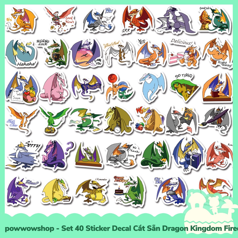 [Sẵn VN - Hỏa Tốc] Set 40 Sticker Mini Decal Dán Trang Trí Vật Dụng Mẫu Vùng Đất Rồng Dragon Island Kingdom