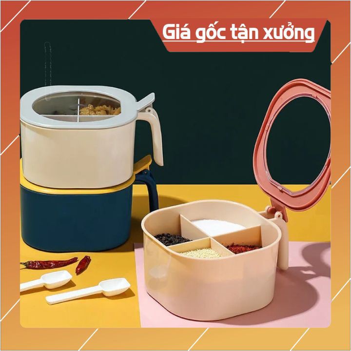 Hộp đựng gia vị -Hộp gia vị 4 ngăn -bằng nhựa cao cấp có nắp đậy kèm thìa muỗng  tiện dụng cho nhà bếp | BigBuy360 - bigbuy360.vn