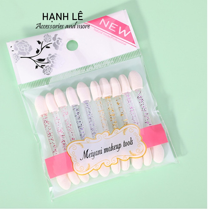 Set 10 cọ mút mắt thân cọ trong suốt kim tuyến xinh xắn dễ dàng màn theo và thay đổi