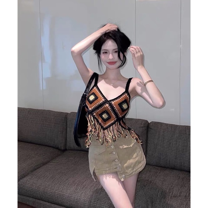 áo len hai dây hoạ tiết