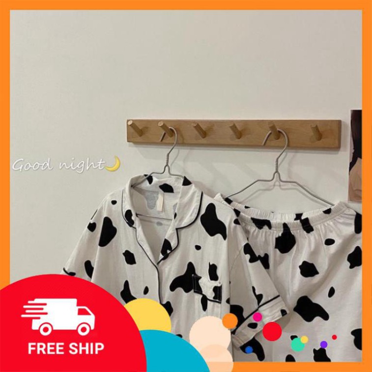 Bộ ngủ pijama bò sữa đùi nam nữ mặc đẹp chất kate thái mềm mại thoải mái dễ thương H4 BÒ SỮA