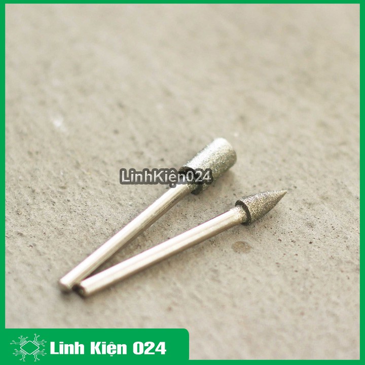 Bộ 2 đầu mài Kim Cương Trục 3mm 01 Mũi Trụ và 01 Mũi Nhọn Chất Lượng Cao