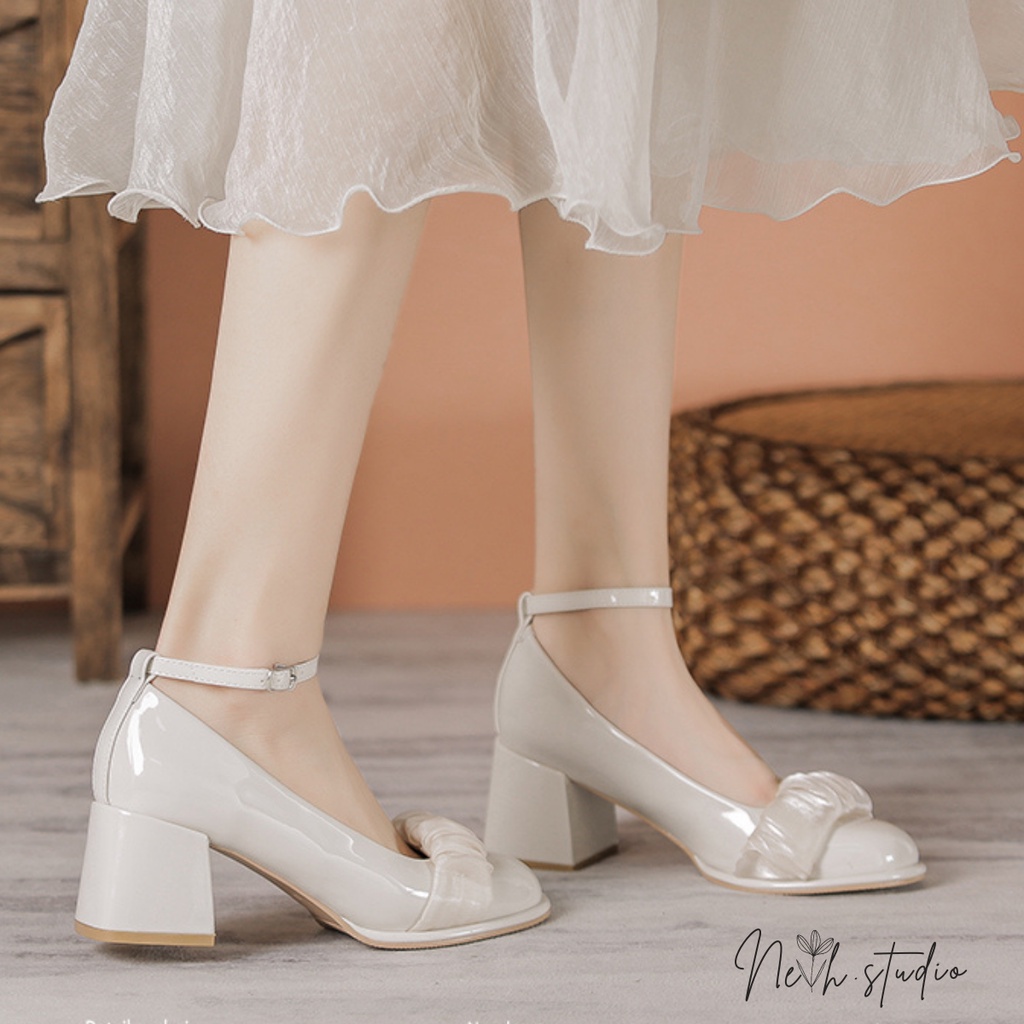 Giày cao gót viền bèo ren công chúa mũi tròn Mary jane nhẹ nhàng tiểu thư cho nữ neih.studio