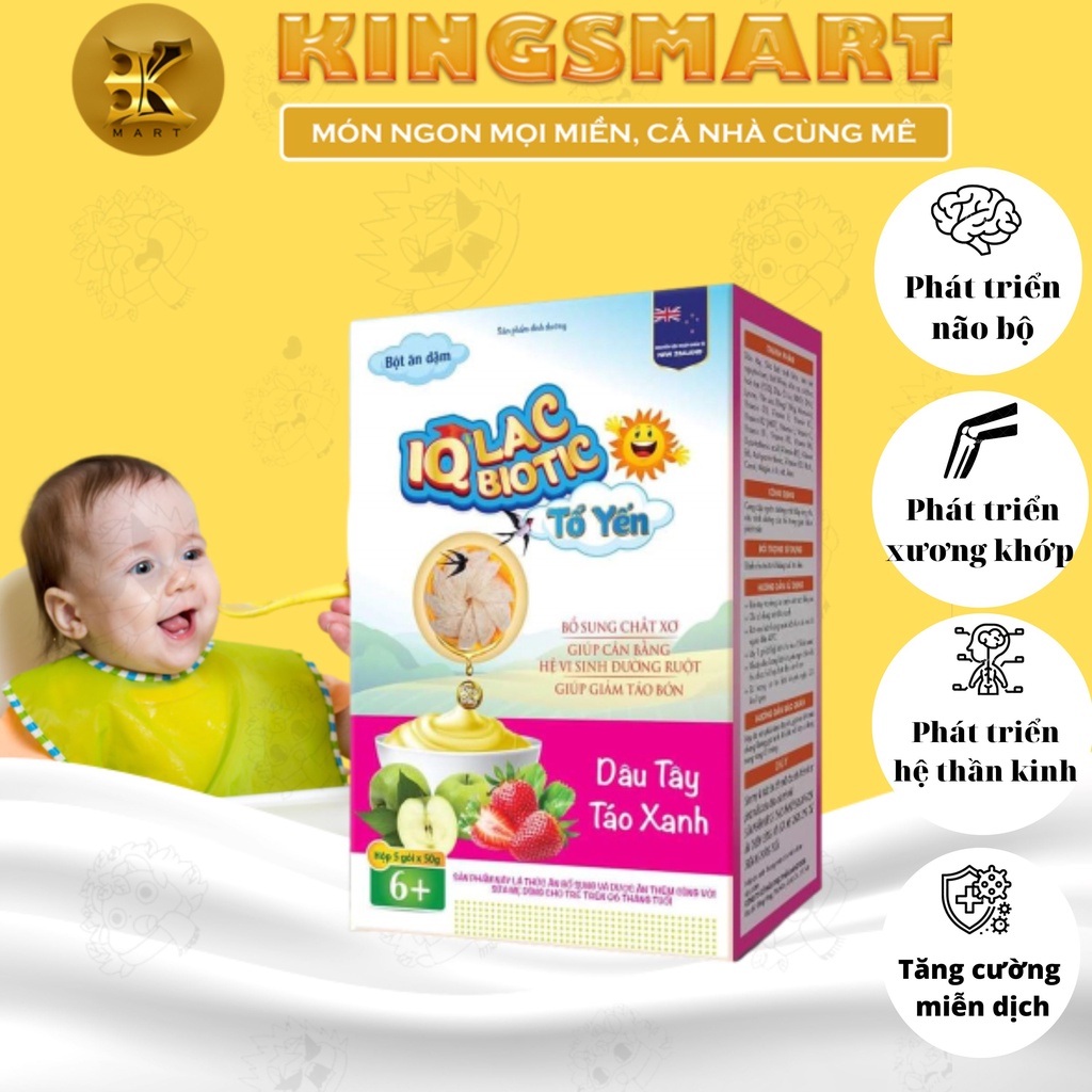 Bột ăn dặm IQLAC BIOTIC Dâu Tây Táo Xanh - Bột dinh dưỡng bổ sung cho bé trên 6 tháng tuổi hộp 250g (NPP ĐÔNG HƯNG)