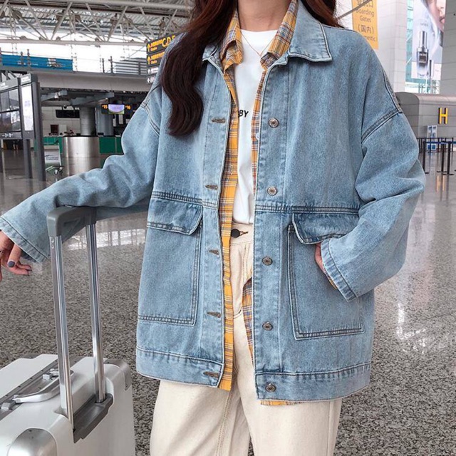 Áo khoác jeans bò dài tay 2 màu xanh đen chất dày dặn hàng loại 1 đi học đi chơi hàng Quảng Châu