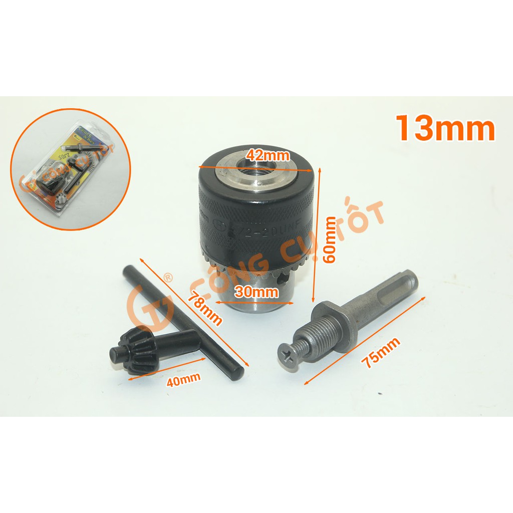 Đầu măng ranh máy khoan kèm khóa và chuyển chuôi gài 13mm