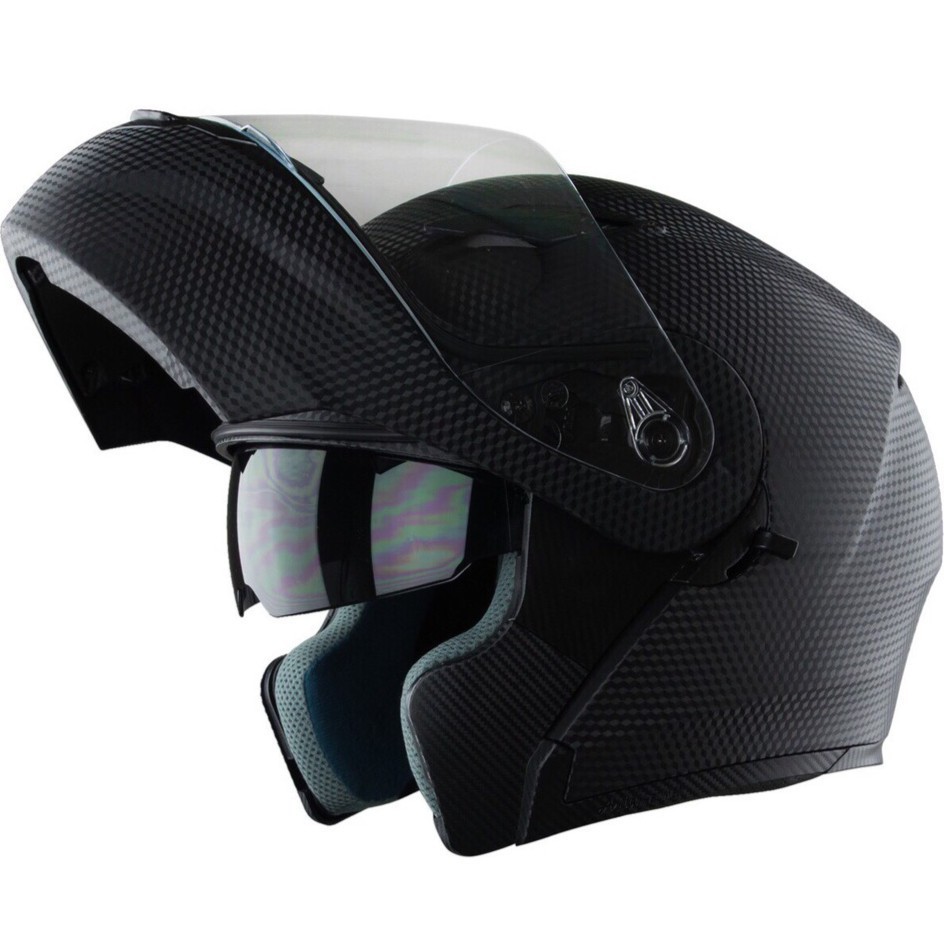 Mũ bảo hiểm Fullface Lật hàm 2 kính Royal M179 đen nhám vân Carbon RVĐ
