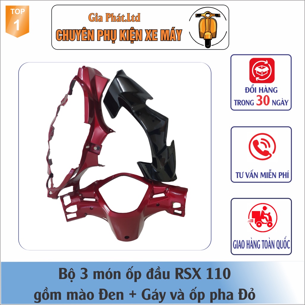 Combo ốp đầu Wave RSX 110  gồm Mào Đen -Gáy Đỏ - và Pha đèn kèm bóng