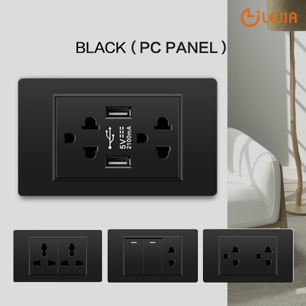 Ổ Cắm Điện Gắn Tường 1/2/3/4/6 2 Chiều Màu Đen 250V 3/4/6 Pin Tiện Dụng