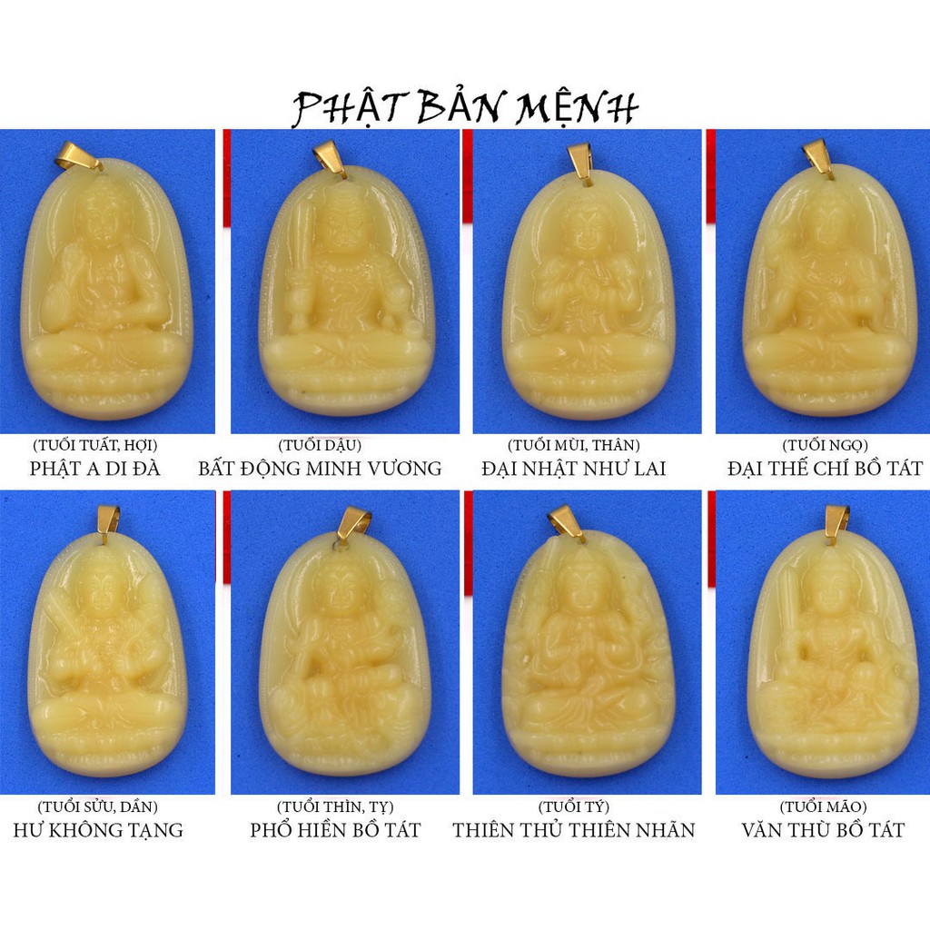 Mặt dây chuyền Bồ Tát Phổ Hiền đá tự nhiên vàng 3.6cm - Phật bản mệnh tuổi Thìn, Tỵ - Mặt size nhỏ - Tặng kèm móc inox