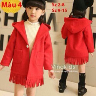 Áo khoác dạ tua rua cho bé gái size(1-7 tuổi) 