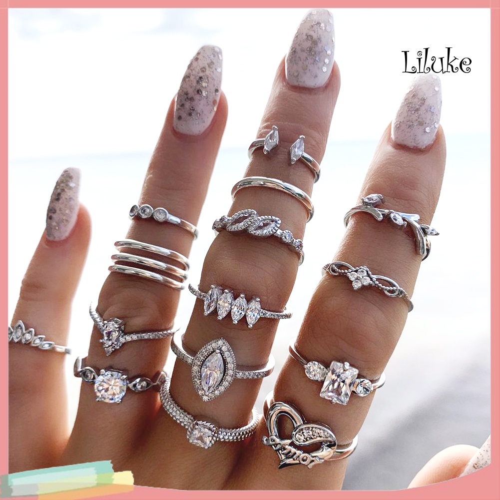 Bộ 15 Nhẫn Hợp Kim Trang Trí Đá Phong Cách Bohemian Cho Nữ