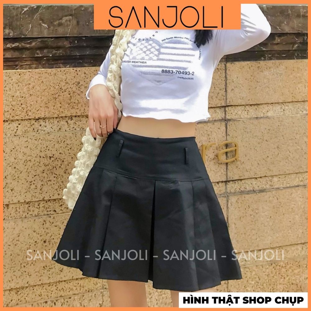 Chân Váy Chữ A SANJOLI Chân Váy Xếp Ly Tennis Ngắn Chất Kaki Lưng Cao Dáng Xòe Vintage Phong Cách Ulzzang Cá Tính CV009