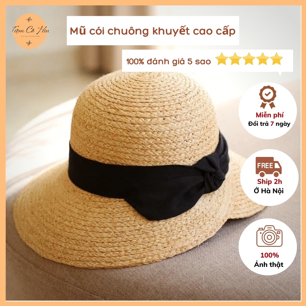 Mũ đi biển mũ cói chuông khuyết 100% cói tự nhiên thích hợp đi du lịch, chụp ảnh ship 1h không lo hỏng