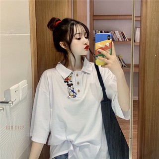 Áo Thun Polo Có Cổ Form Rộng Unisex Nữ Vịt Donal Mickey - TTLCC50 - Chất Cotton Mềm Mịn Mát
