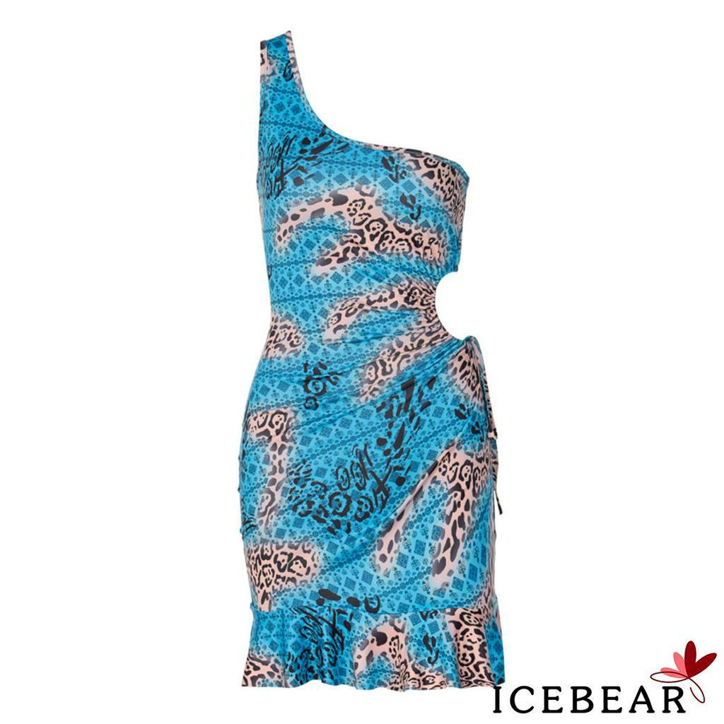 Đầm ôm dáng lệch một bên thiết kế nhún bèo in hoạt tiết thời trang