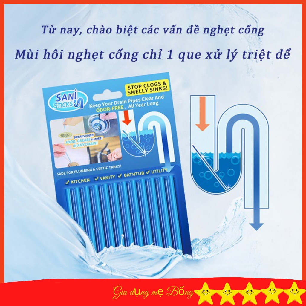 Que thông cống bồn rửa bát, bồn rửa mặt Sani sticks, thông nghẹt cống, thông tắc cống đa năng