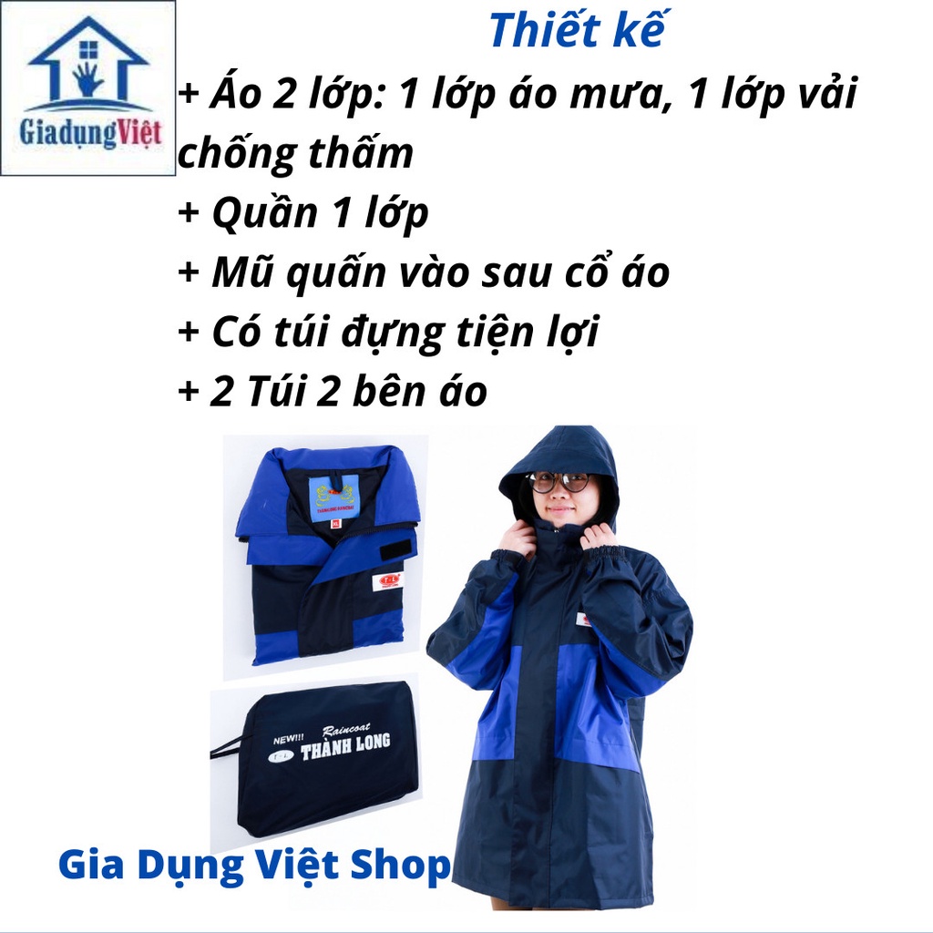 BỘ ÁO MƯA THÀNH LONG VẢI DÙ 2 LỚP CAO CẤP