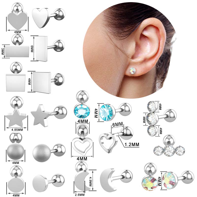Khuyên tai hình trăng và ngôi sao / trái tim bằng thép không gỉ chất lượng cao