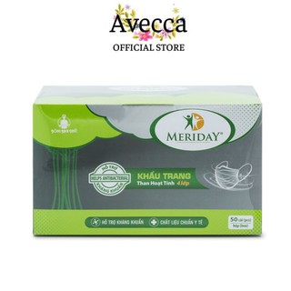 Khẩu trang than hoạt tính meriday bông bạch tuyết 4 lớp hộp 50 cái