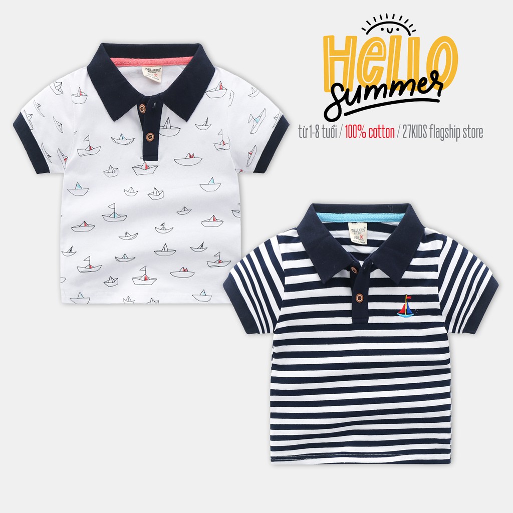 Áo POLO bé trai WELLKIDS áo thun có cổ cho bé chất cotton hàng xuất Âu Mỹ